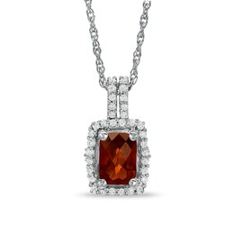 Cushion-Cut Garnet and White Topaz Accent Pendant in Sterling Silver