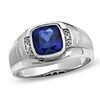 Thumbnail Image 0 of Men's Cushion-Cut Lab-Created Blue Sapphire and Diamond Accent Ring in 10K White Gold