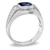 Thumbnail Image 1 of Men's Cushion-Cut Lab-Created Blue Sapphire and Diamond Accent Ring in 10K White Gold