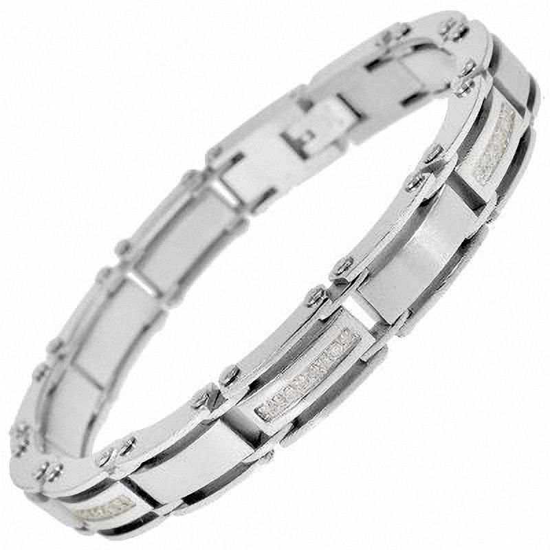 Men\'s 1/2 CT. T.W. Diamond Link Bracelet in Stainless Steel - 8.25\
