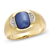 Thumbnail Image 1 of Men's Cushion-Cut Lab-Created Blue Star Glass and Diamond Accent Ring in 10K Gold