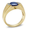 Thumbnail Image 2 of Men's Cushion-Cut Lab-Created Blue Star Glass and Diamond Accent Ring in 10K Gold