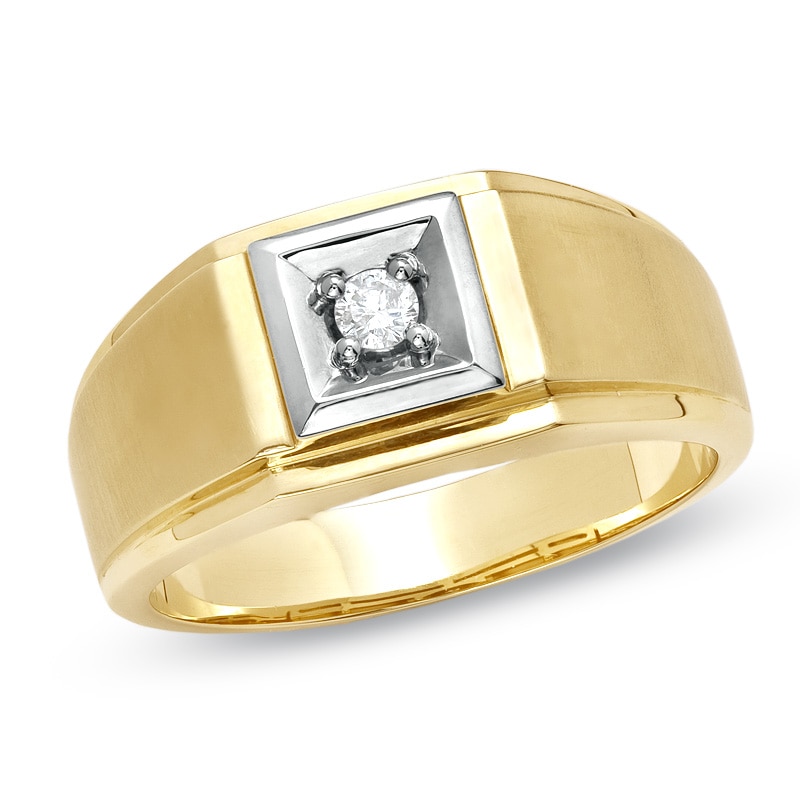 Men's 1/10 CT. Diamond Solitaire Square Top Ring in 10K Gold