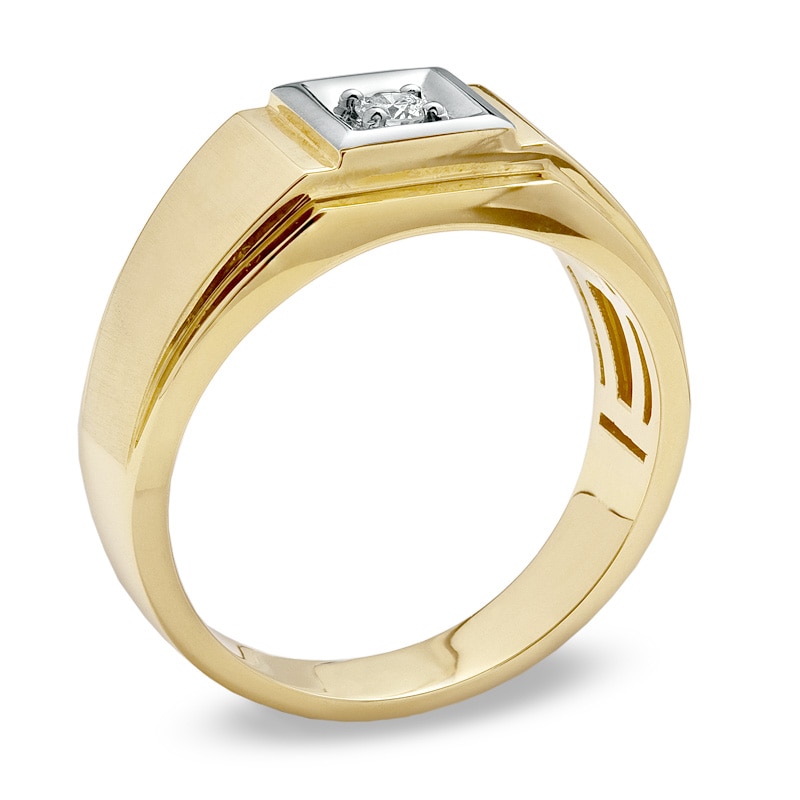 Men's 1/10 CT. Diamond Solitaire Square Top Ring in 10K Gold