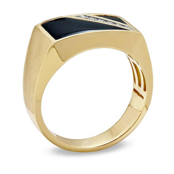 Onyx Flag Ring with Diamond Accents in 10K Gold - Size 10.5