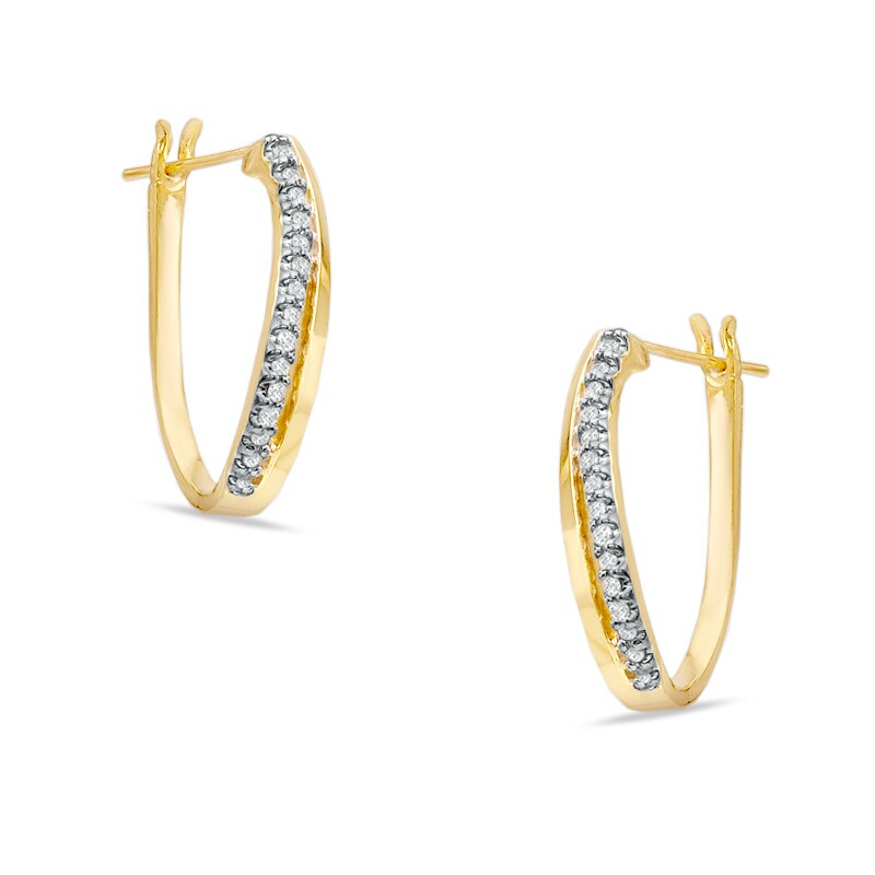 Main Image 1 of 1/5 CT. T.W. Diamond Wave Hoop Earrings in 10K Gold
