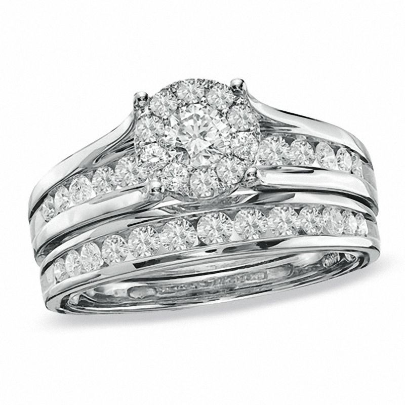 1 CT. T.W. Framed Diamond Bridal Set in 14K White Gold