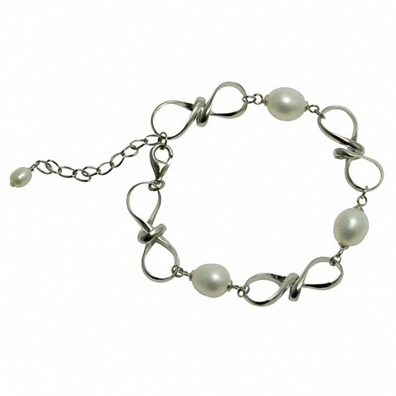8.59.5mm Cultured Freshwater Pearl Link Bracelet in Sterling Silver