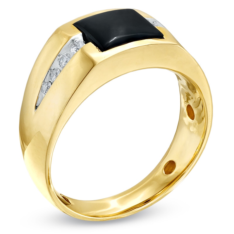 Men's 8.0mm Square Onyx and 1/5 CT. T.W. Diamond Ring in 10K Gold