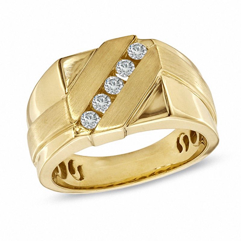 Main Image 1 of 1/3 CT. T.W. Diamond Five Stone Slant Wedding Band in 10K Gold