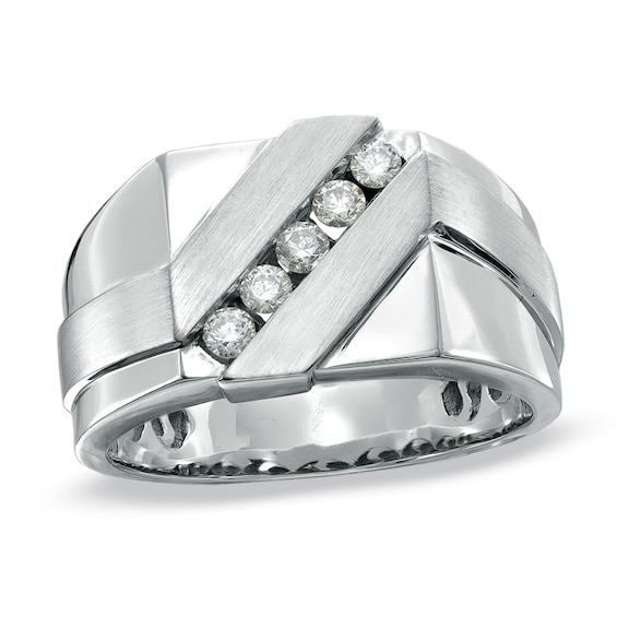 Men's 1/3 CT. T.w. Diamond Five Stone Slant Ring in 10K White Gold