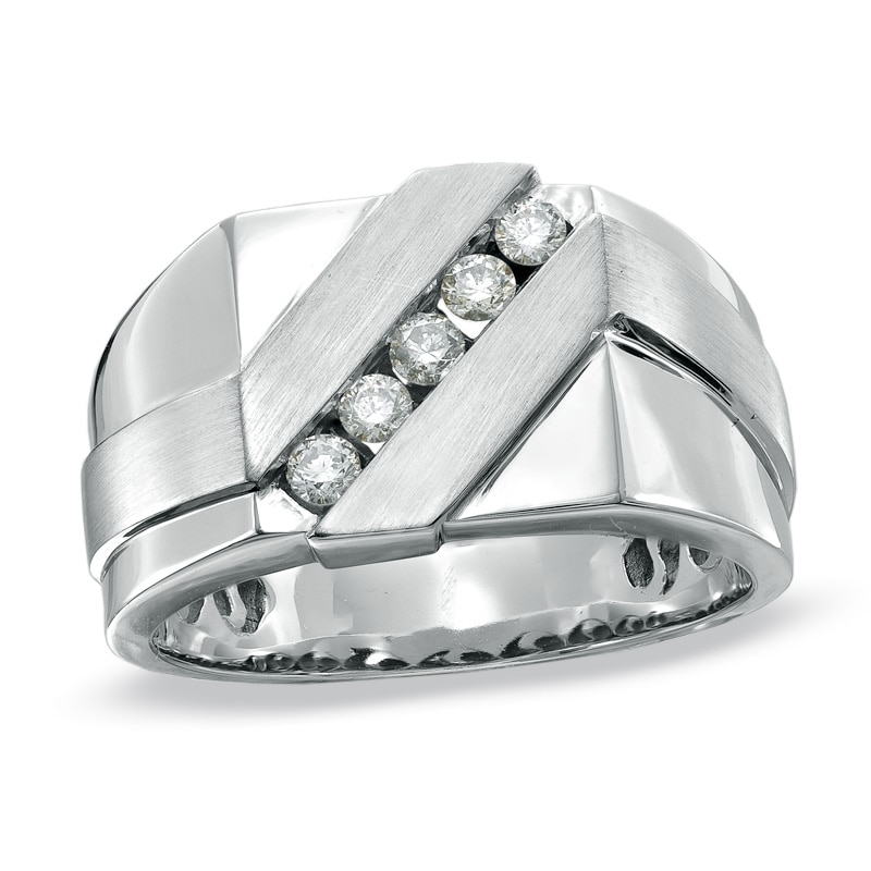 Men's 1/3 CT. T.W. Diamond Five Stone Slant Ring in 10K White Gold