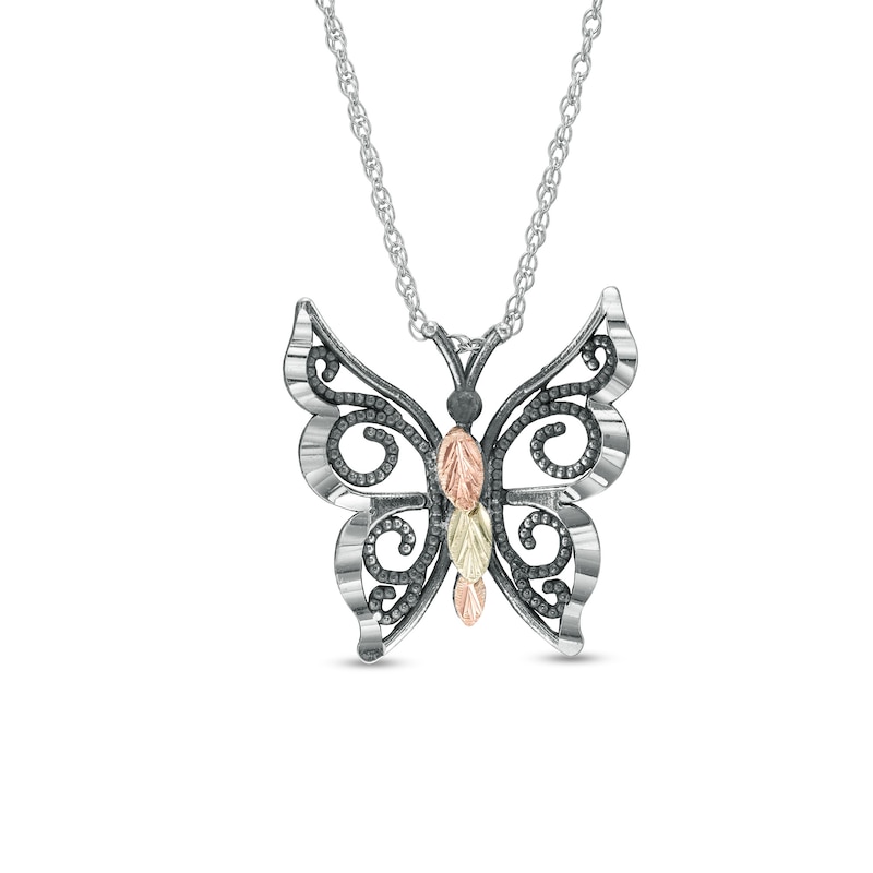 Main Image 1 of Black Hills Gold Oxidized Butterfly Pendant in Sterling Silver