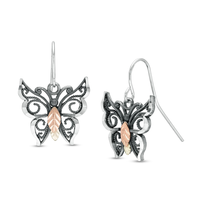 Main Image 1 of Black Hills Gold Oxidized Butterfly Drop Earrings in Sterling Silver