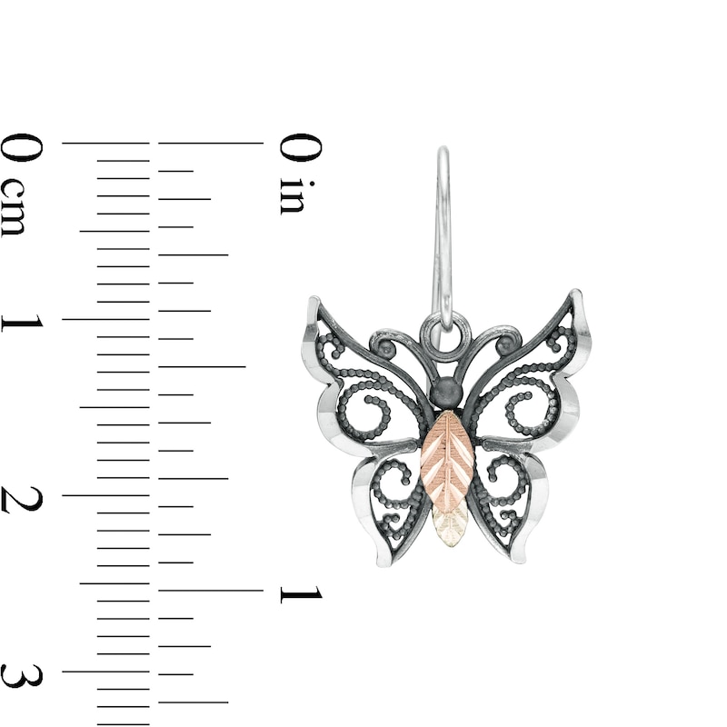 Main Image 3 of Black Hills Gold Oxidized Butterfly Drop Earrings in Sterling Silver