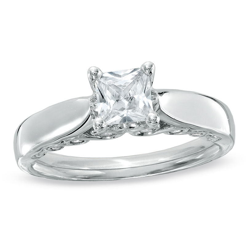 Main Image 1 of 1 CT. T.W. Princess-Cut Diamond Solitaire Engagement Ring in 14K White Gold (I-J/I2)
