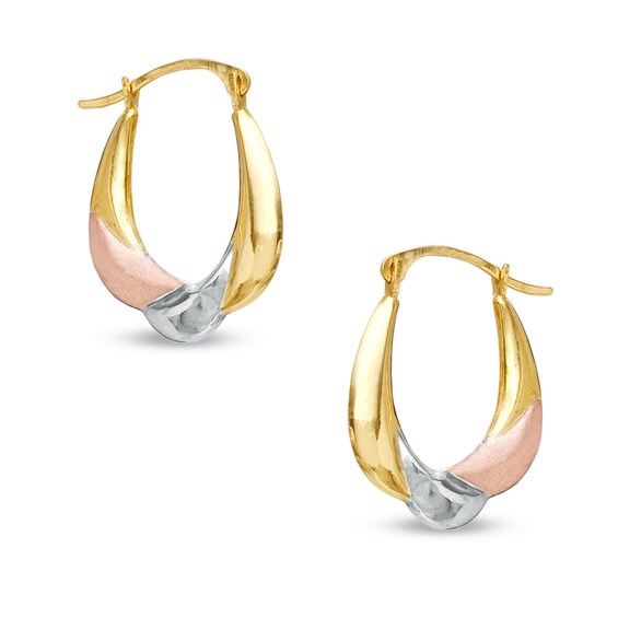 Satin and Polished Finish Hoop Earrings in 14K Gold
