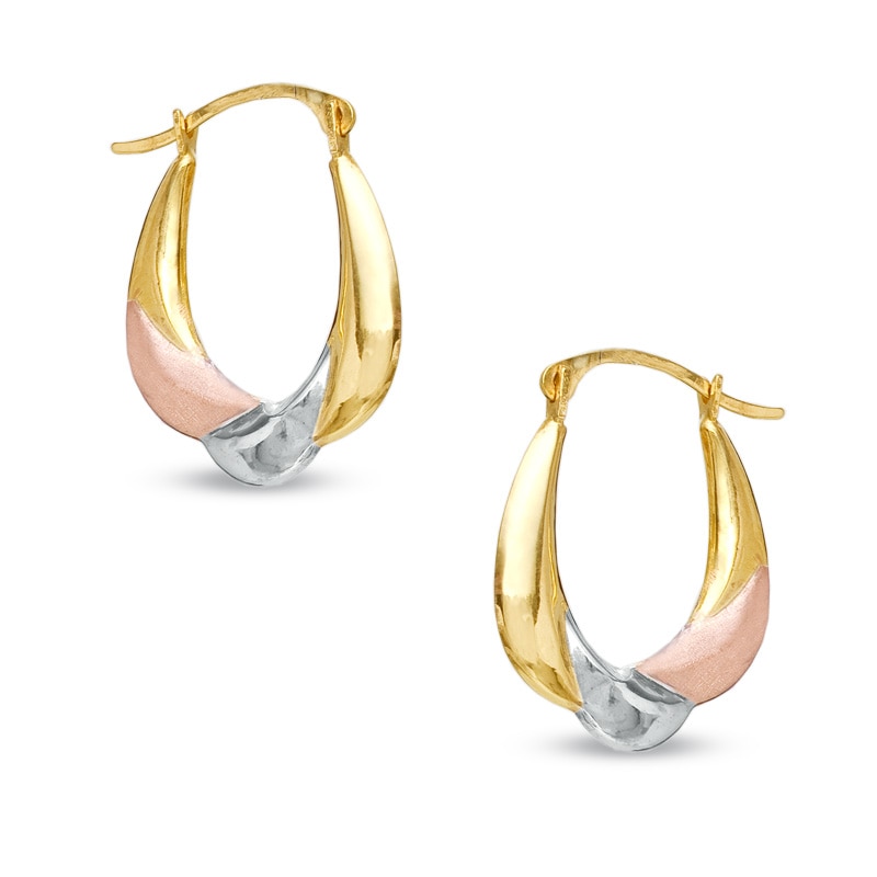 Main Image 1 of Satin and Polished Finish Hoop Earrings in 14K Gold