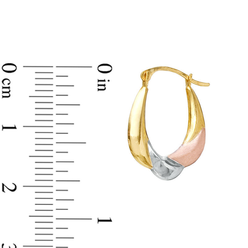 Main Image 2 of Satin and Polished Finish Hoop Earrings in 14K Gold