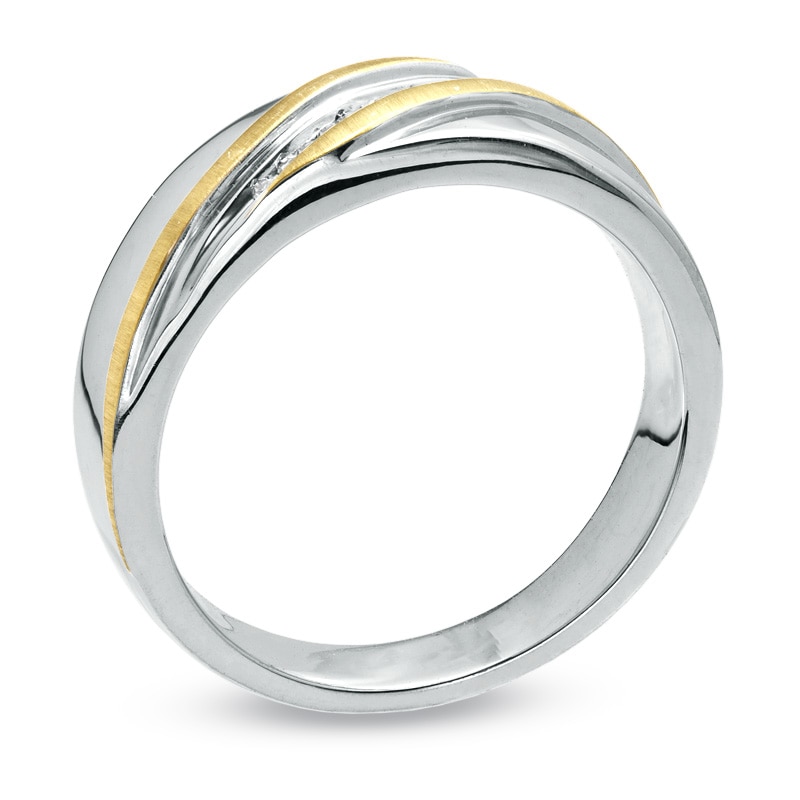 Main Image 2 of Diamond Accent Slant Ring in Sterling Silver and 14K Gold Plate - Size 10.5