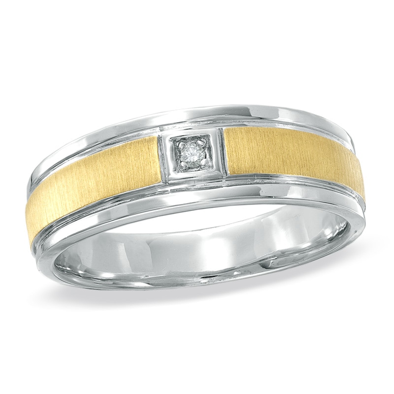 Men's Diamond Accent Solitaire Wedding Band in Sterling Silver and 14K Gold Plate