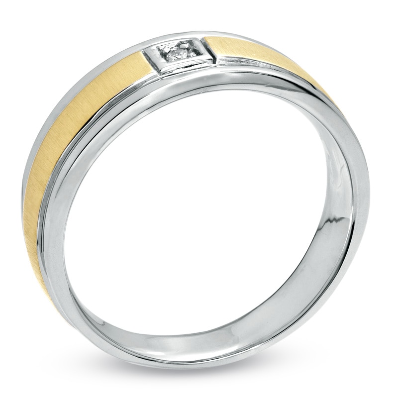 Men's Diamond Accent Solitaire Wedding Band in Sterling Silver and 14K Gold Plate