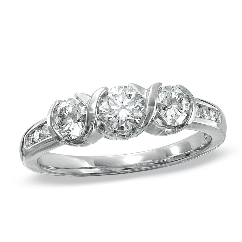 Main Image 1 of 1 CT. T.W. Diamond Three Stone X Swirl Ring in 14K White Gold
