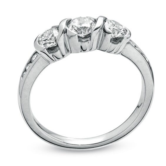 1 CT. T.w. Diamond Three Stone X Swirl Ring in 14K White Gold