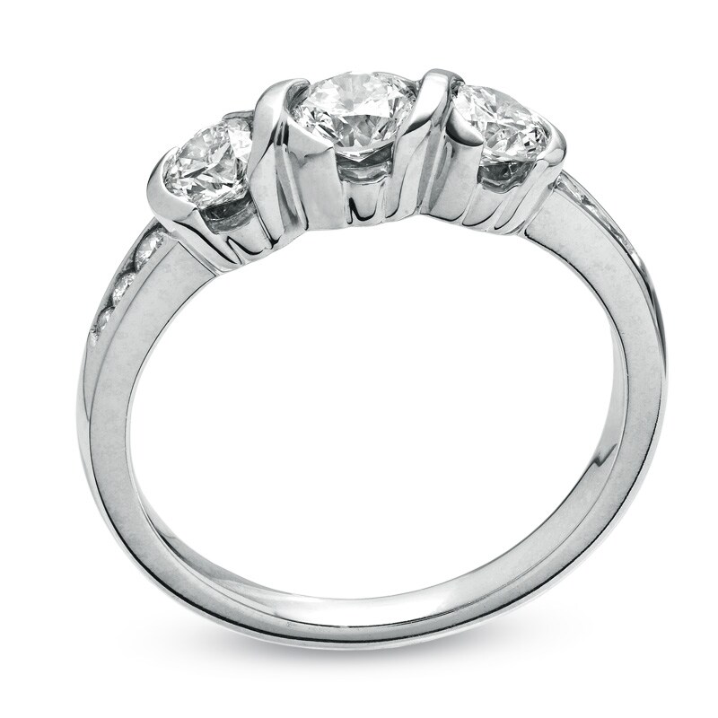 Main Image 2 of 1 CT. T.W. Diamond Three Stone X Swirl Ring in 14K White Gold