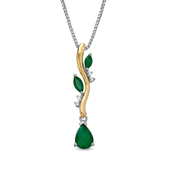 Pear-Shaped Emerald and Diamond Accent Pendant in Sterling Silver and 14K Gold
