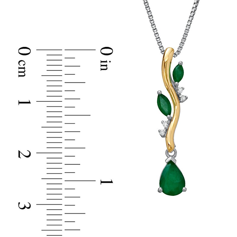Main Image 2 of Pear-Shaped Emerald and Diamond Accent Pendant in Sterling Silver and 14K Gold