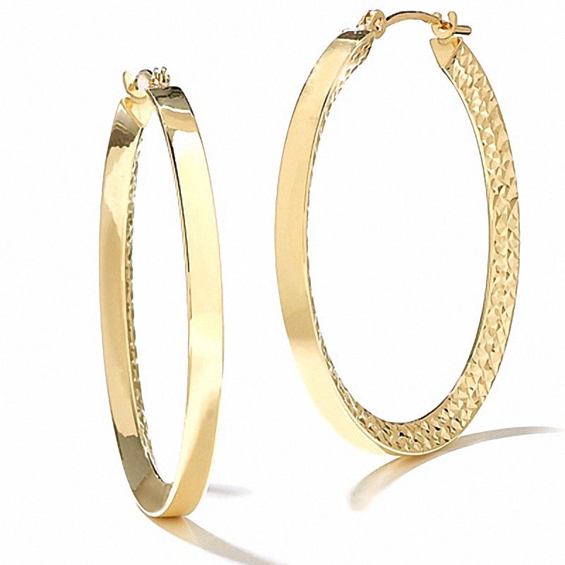 Main Image 1 of 32.0mm Diamond-Cut Inverted Square Hoop Earrings in 14K Gold
