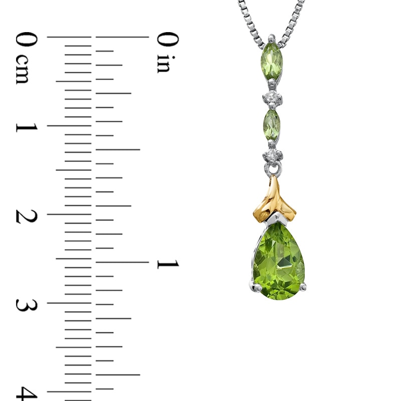 Main Image 2 of Pear-Shaped Peridot and Diamond Accent Pendant and Earrings Set in Sterling Silver and 14K Gold