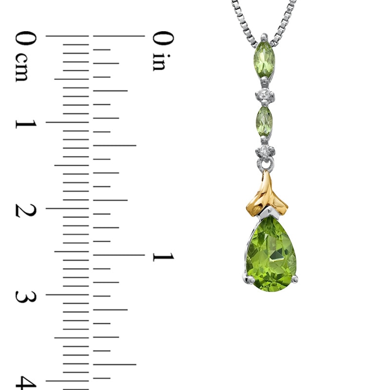 Pear-Shaped Peridot and Diamond Accent Pendant and Earrings Set in Sterling Silver and 14K Gold