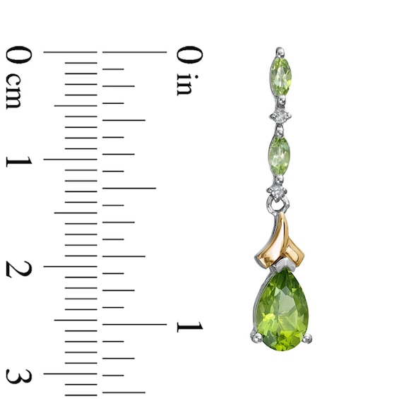 Pear-Shaped Peridot and Diamond Accent Pendant and Earrings Set in Sterling Silver and 14K Gold
