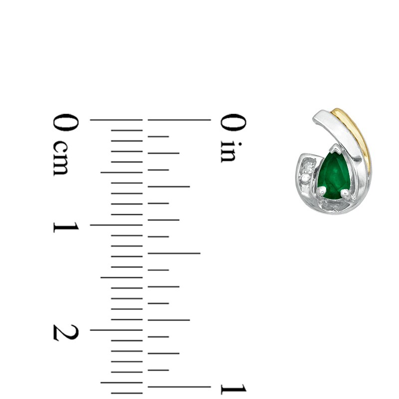 Main Image 3 of Pear-Shaped Emerald and Diamond Accent Pendant and Earrings Set in Sterling Silver and 14K Gold