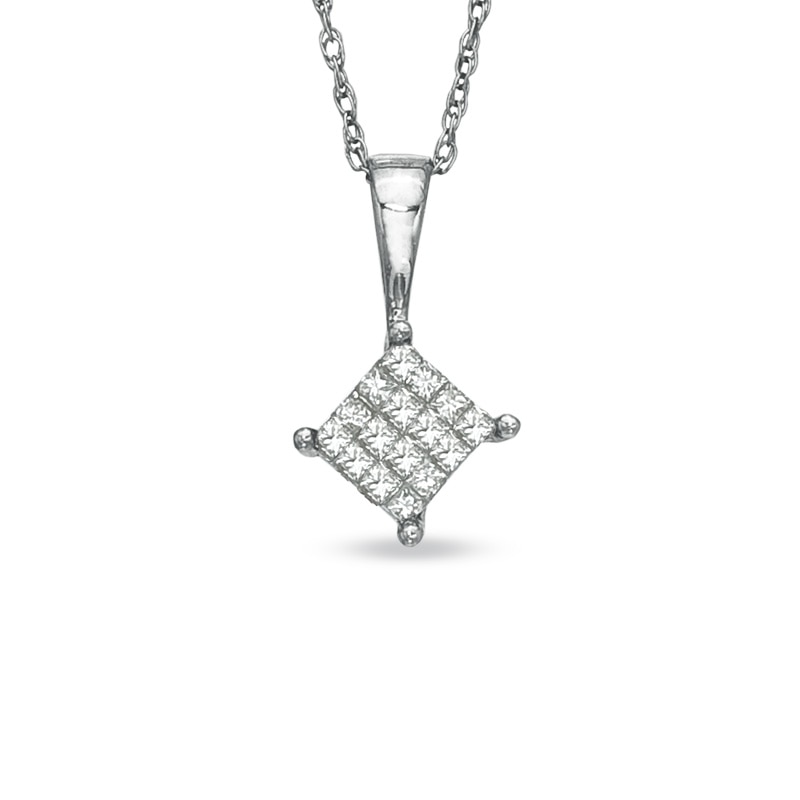 Main Image 1 of 1/8 CT. T.W. Composite Princess-Cut Diamond Pendant in 14K White Gold