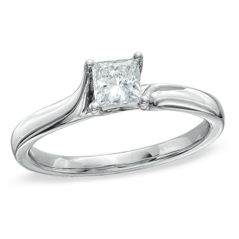 Main Image 1 of 1/2 CT. Certified Princess-Cut Diamond Solitaire Engagement Ring in 14K White Gold (I/SI2)