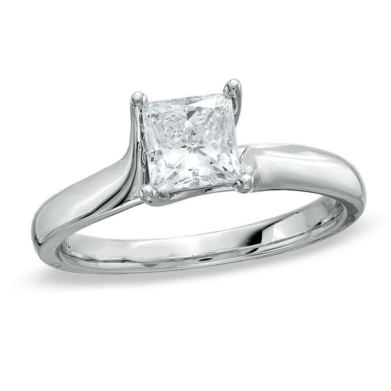 Main Image 1 of 1 CT. Certified Princess-Cut Diamond Solitaire Engagement Ring in 14K White Gold (I/SI2)