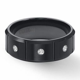 Triton 1/10 CT. T.W. Diamond Three Stone Comfort Fit Black Tungsten Wedding Band