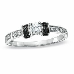 1/4 CT. T.W. Enhanced Black and White Diamond Station Engagement Ring in 10K White Gold