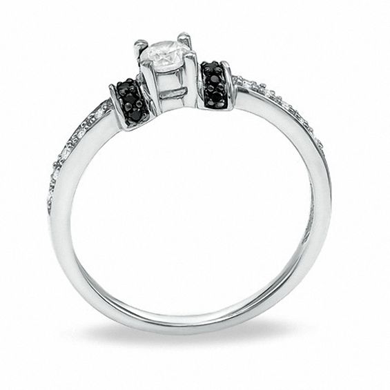 1/4 CT. T.w. Enhanced Black and White Diamond Station Engagement Ring in 10K White Gold