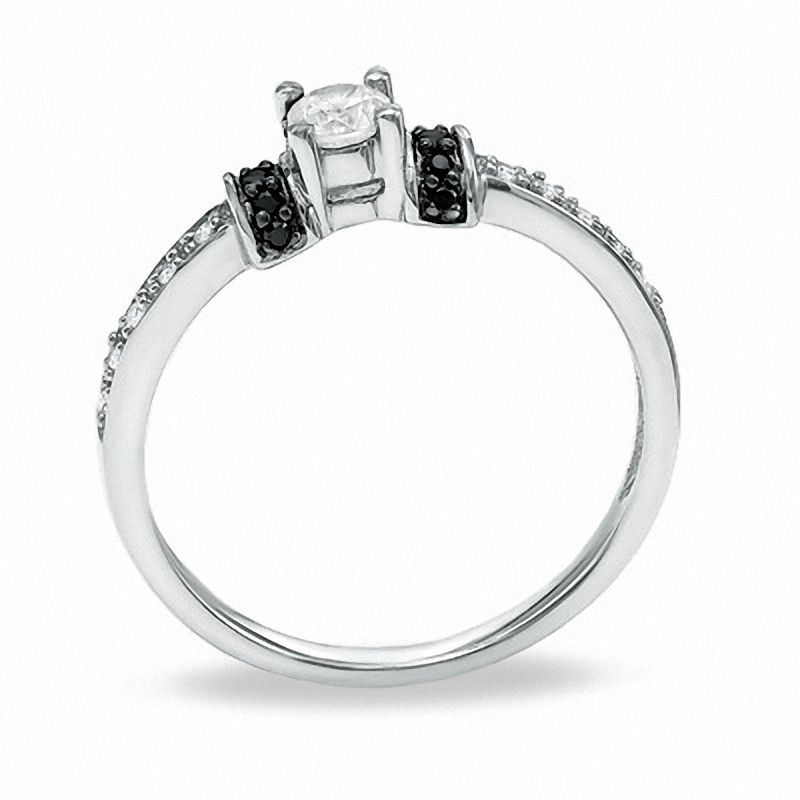 Main Image 2 of 1/4 CT. T.W. Enhanced Black and White Diamond Station Engagement Ring in 10K White Gold