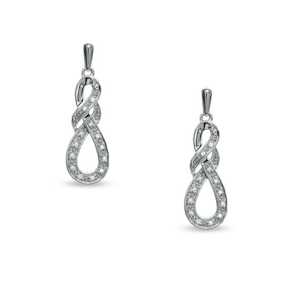 1/10 CT. T.w. Diamond Knotted Swirl Drop Earrings in Sterling Silver