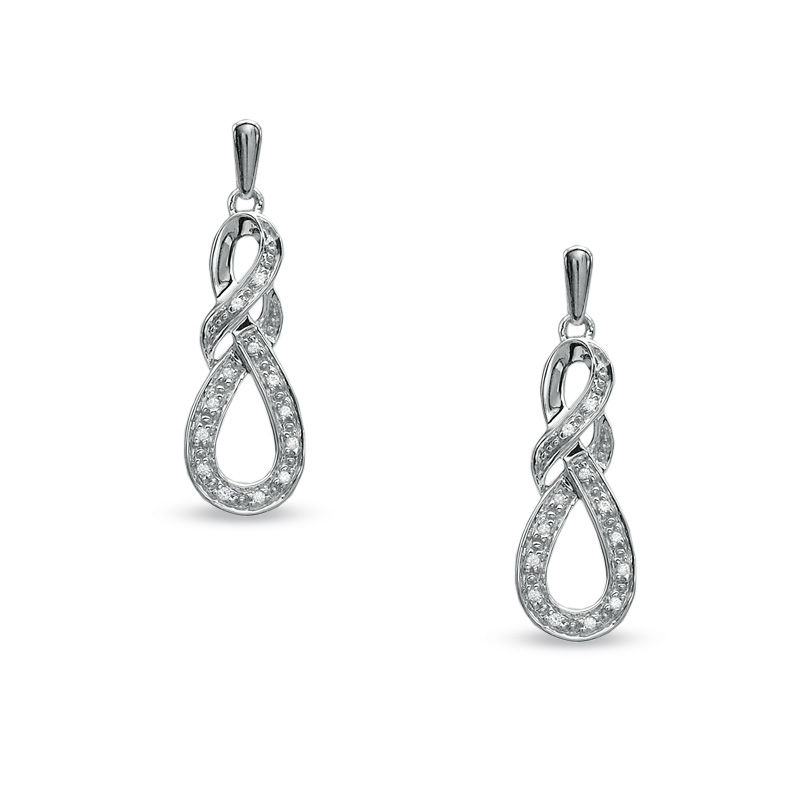 Main Image 1 of 1/10 CT. T.W. Diamond Knotted Swirl Drop Earrings in Sterling Silver