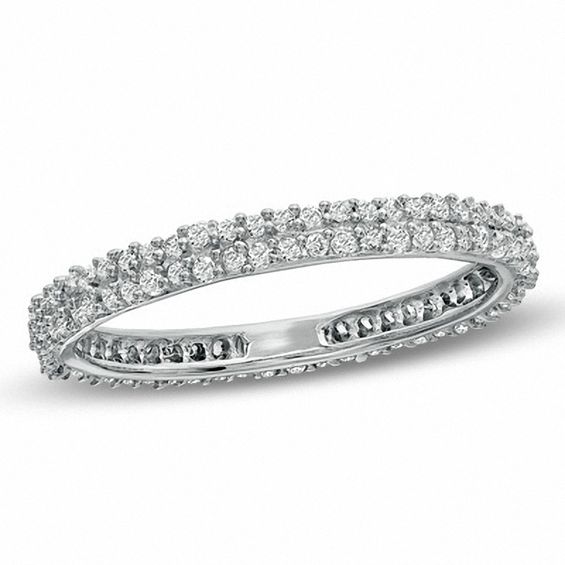 1 2 Ct T W Diamond Pavé Wedding Band In 10k White Gold T W Diamond Pavé Wedding Band In 10k White Gold
