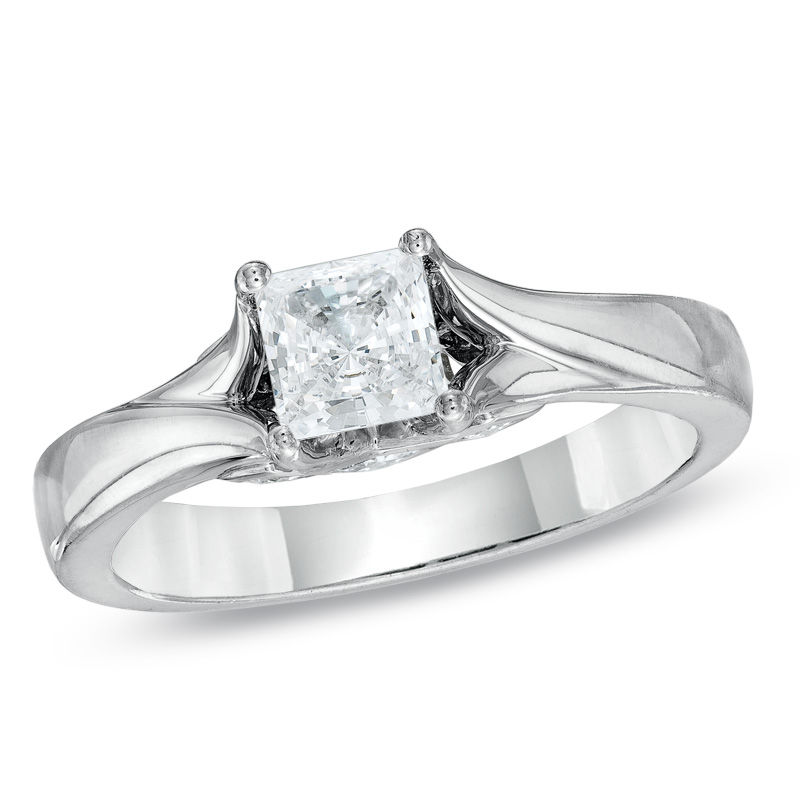 Main Image 1 of 1 CT. T.W. Princess-Cut Diamond Solitaire Engagement Ring in 14K White Gold