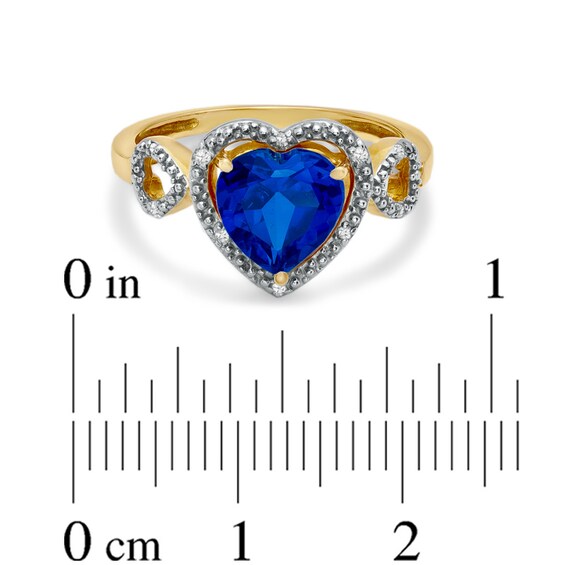 8.0mm Heart-Shaped Lab-Created Blue Sapphire and Diamond Accent Heart Frame Ring in 10K Gold 8.0mm Heart-Shaped Lab-Created Blue Sapphire and Diamond Accent Heart Frame Ring in 10K Gold