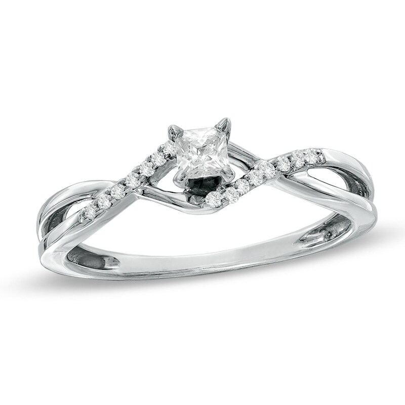 1/6 CT. T.W. Princess-Cut Diamond Twine Shank Promise Ring in 10K White Gold