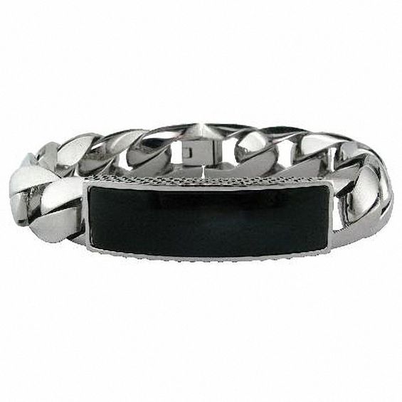 Men's 15mm Black Onyx ID Bracelet in Stainless Steel | Zales